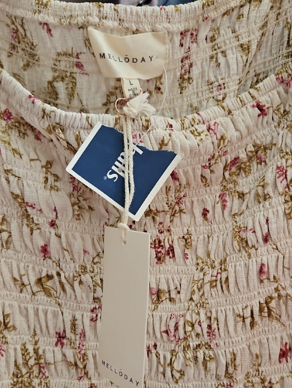 MELLODAY Cream Floral Smocked Peasant Tunic - Picture 2 of 5